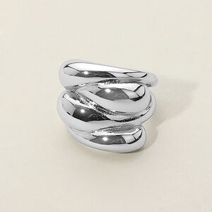 Silver Metal Size 7 Stainless Steel Triple Dome Statement Ring Finger Abstract